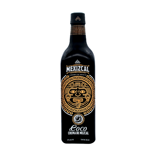 Botella de crema de mezcal coco – licor cremoso artesanal, perfecto para obsequiar en temporada navideña.